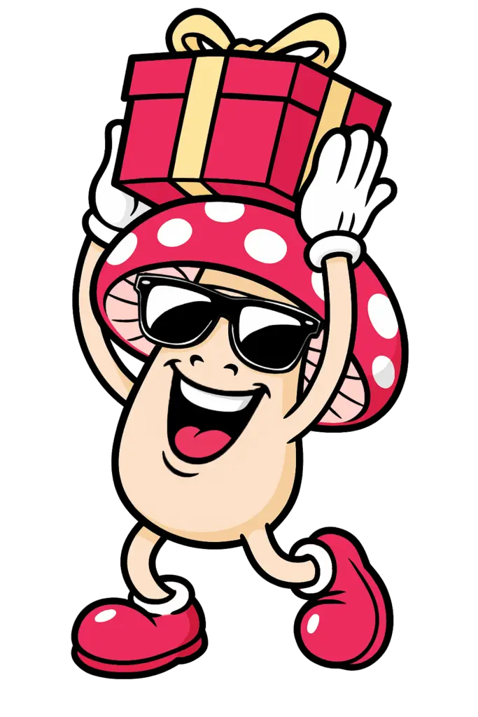 FreuDichPack Pilz mit Paket auf dem Kopf